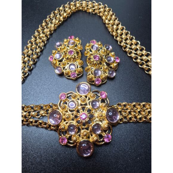 Avon Jewelry - Vintage Jose Maria Barrera for Avon Marbella Necklace & Clip Earrings Set 1992